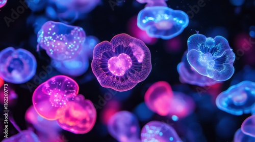 Glowing Creatures in Vibrant Ocean Colors