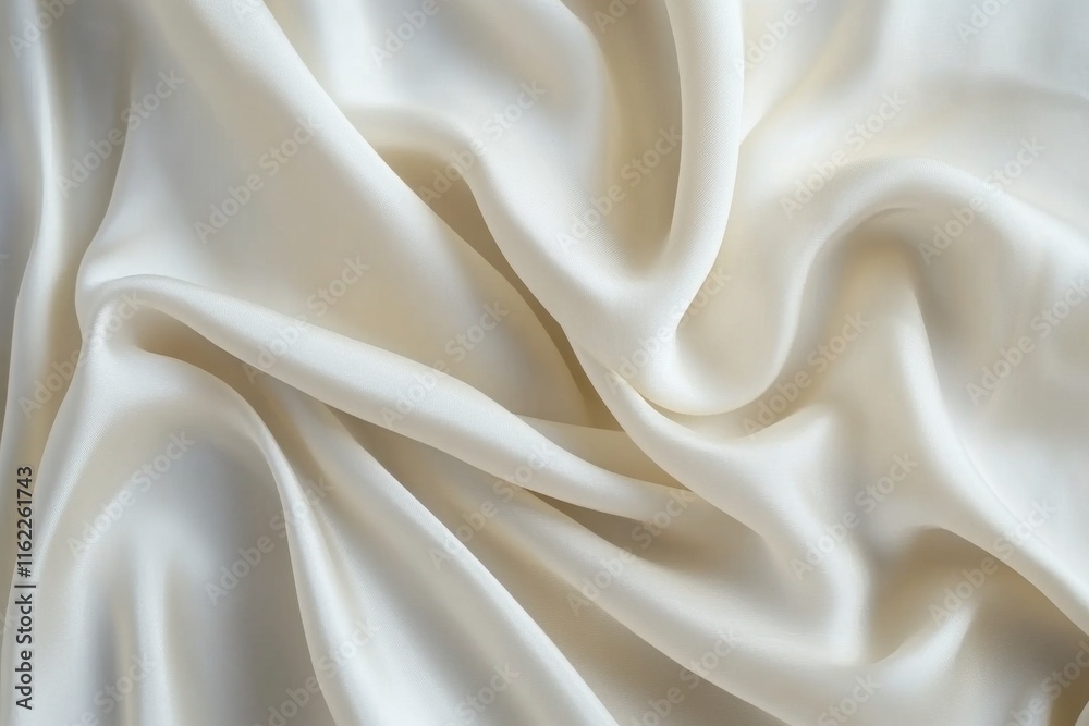 Fototapeta premium Elegant cream silk fabric draped gracefully, showcasing a soft and luxurious texture.
