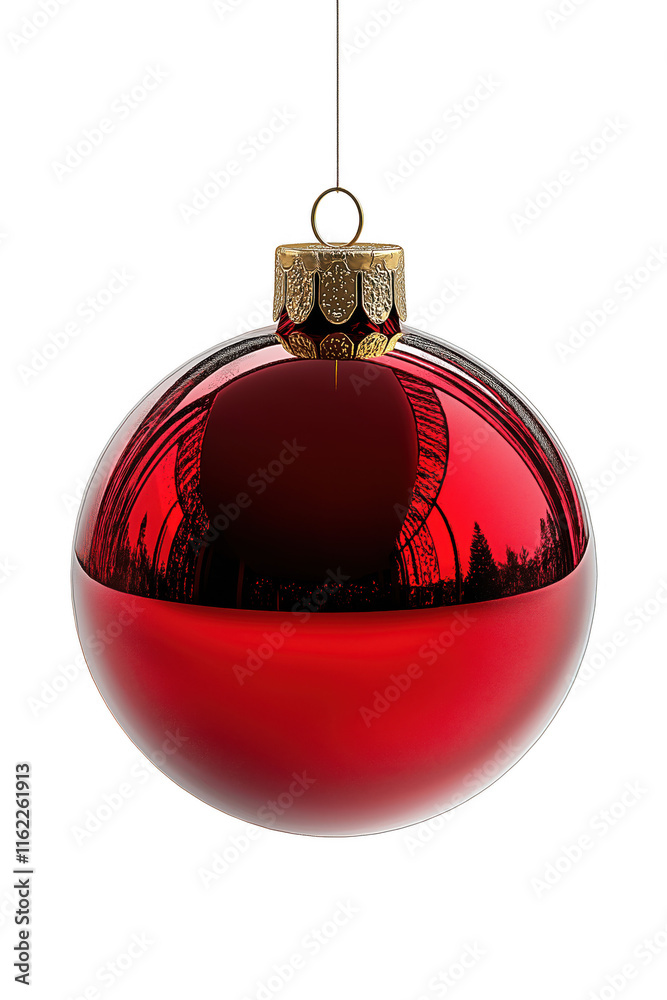 A red ornament hanging from a string A red ornament hanging from a string