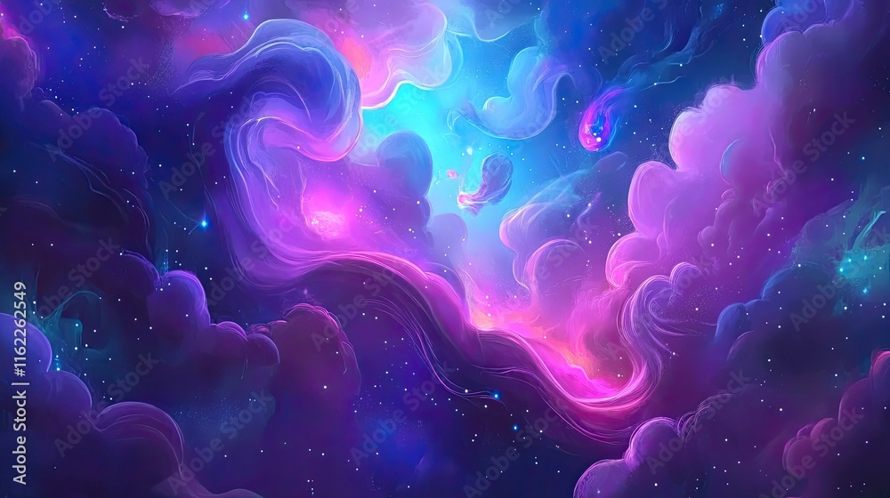 Obraz premium Vibrant Cosmic Cloudscape Swirling Nebulae In Space