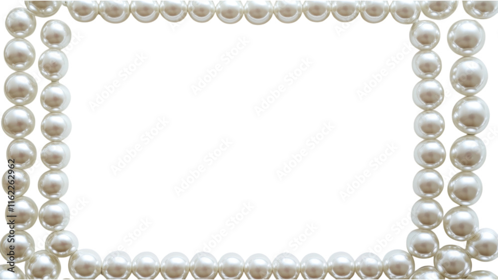 Fototapeta premium Pearl-Embellished Square Frame, crafted from faux pearls on a pristine white background, perfect for elegant decor or display purposes