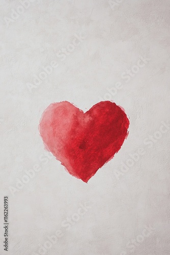 hand-sketched heart design with red and pink watercolor splashes centered on textured white surface
