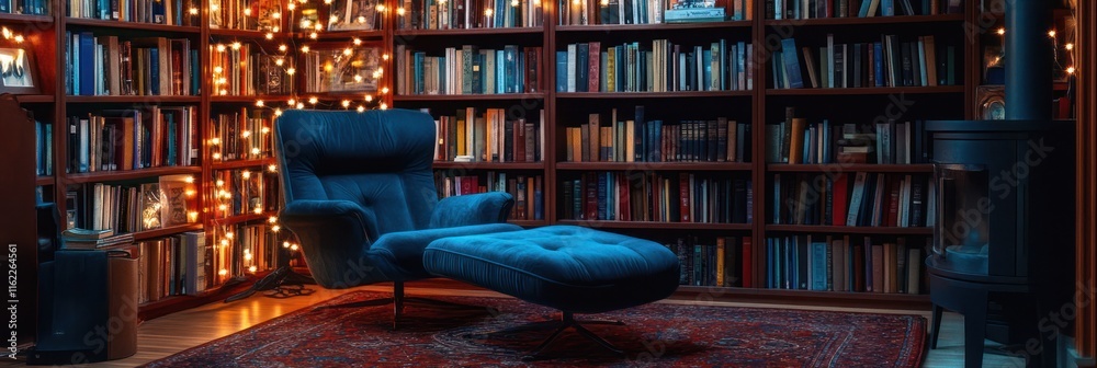 Cozy Reading Nook With Blue Chair And Bookshelves Cozy Reading Nook With Blue Chair And Bookshelves