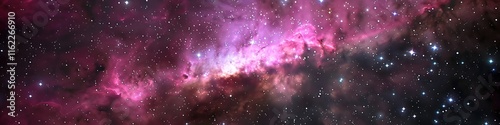 Pink and purple nebula cloud, stars in the background, sharp focus, realistic photography.