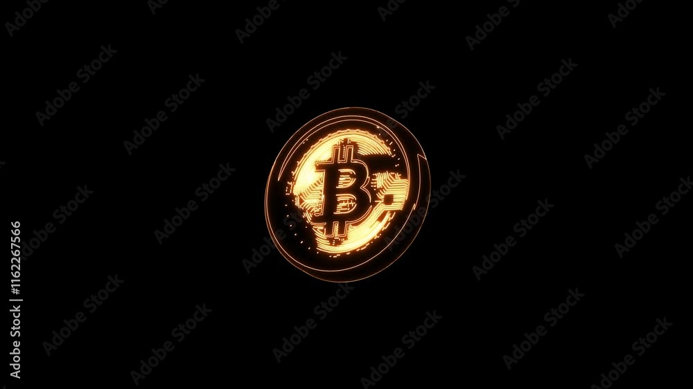 Bitcoin Symbol On Black Background. Neon bitcoin. Bitcoin Symbol On Black Background. Neon bitcoin.