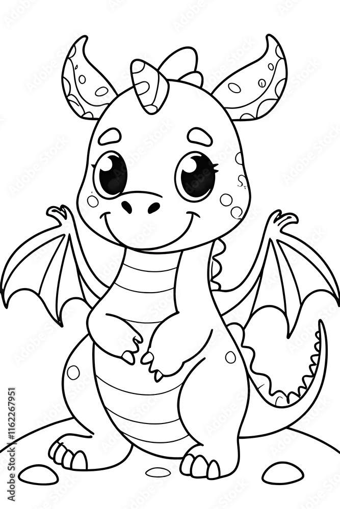 Fototapeta premium Cute Coloring Page Dragon Ready to Be Colored