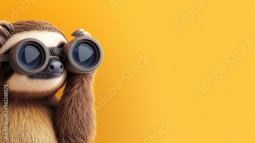 Fototapeta Naklejka Na Ścianę i Meble -  Sloth Exploring New Horizons - Cute sloth, binoculars, adventure, discovery, exploration.  Symbolising curiosity, patience, vision, and finding opportunities.
