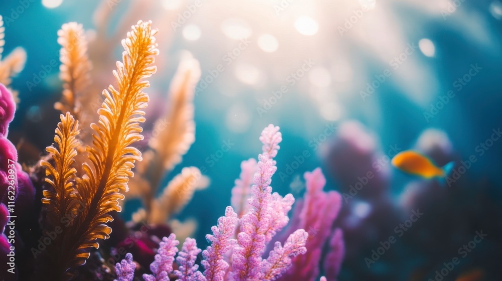 Fototapeta premium Vibrant Coral Reef Under Clear Water with Natural Light