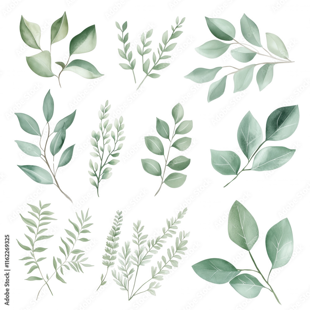 A collection of green leaves in various sizes and shapes A collection of green leaves in various sizes and shapes