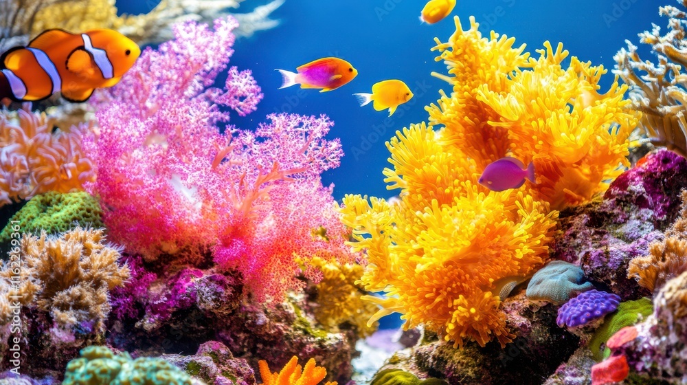 Naklejka premium Vibrant Coral Reef with Colorful Marine Life