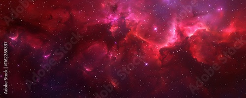 Red and purple nebula clouds, stars in the backdrop, dark fantasy style, banner design, high resolution.