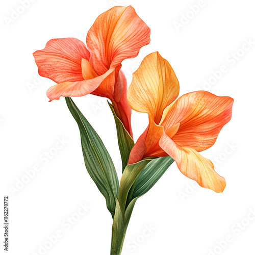 Watercolor Canna Lilies Orange, Yellow, Floral Botanical Art