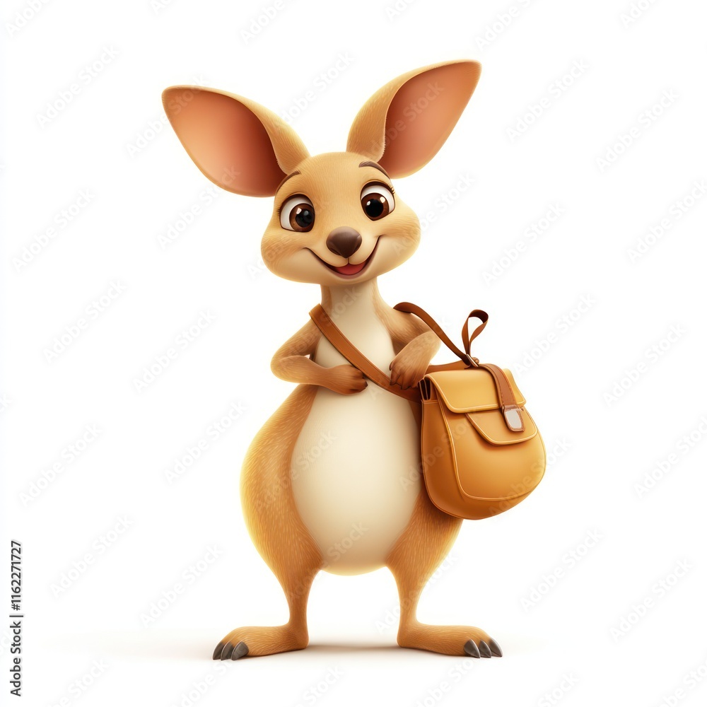Cute AI kangaroo with a pouch display. vector style art 3d illustration Isolated on White Background Cute AI kangaroo with a pouch display. vector style art 3d illustration Isolated on White Background
