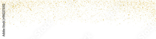Gold glitter falling confetti border. Glittering dust, Confetti particles isolated on transparent background with copy space. Vector illustration for anniversary, birthday, party, xmas sale, promotion