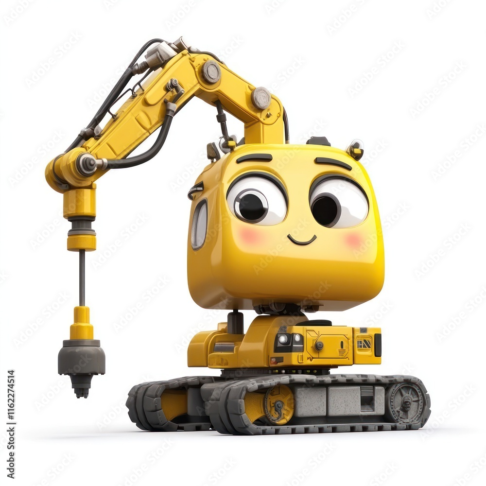 Cute Concrete Pump with an extended arm and winking. vector style art 3d illustration Isolated on White Background Cute Concrete Pump with an extended arm and winking. vector style art 3d illustration Isolated on White Background