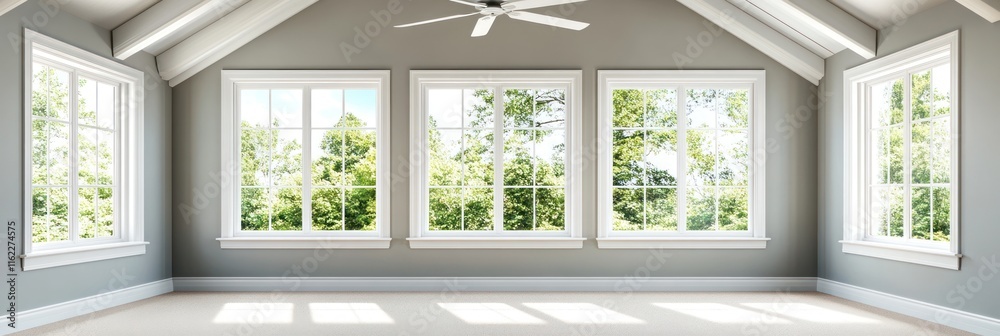 Fototapeta premium Bright Room With Large Windows and Vaulted Ceiling
