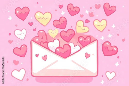 Cute Pink Hearts Fill a Love Letter Envelope