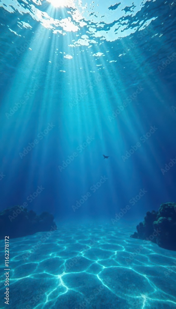Naklejka premium Wavy blue gradient, ethereal feel, tranquil underwater scene, tranquil, blue, calm