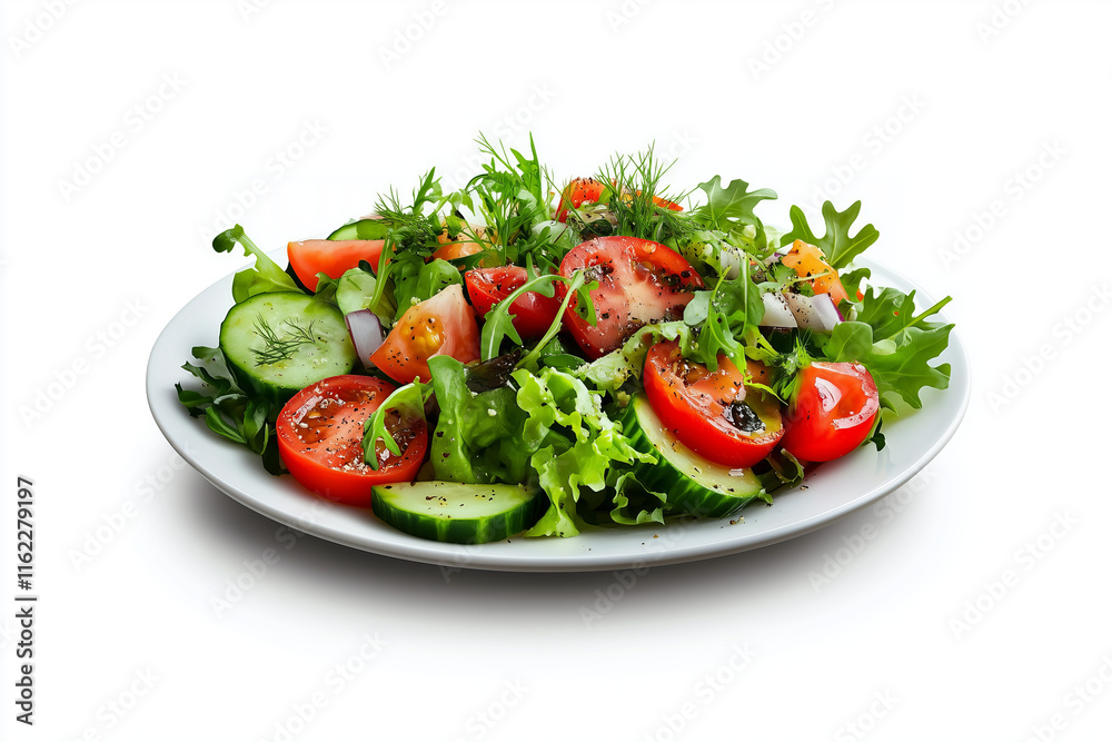 Fresh and vibrant Caesar salad with crisp lettuce, tomatoes, cucumbers, and herbs, perfect for a healthy meal or side dish in any setting Fresh and vibrant Caesar salad with crisp lettuce, tomatoes, cucumbers, and herbs, perfect for a healthy meal or side dish in any setting