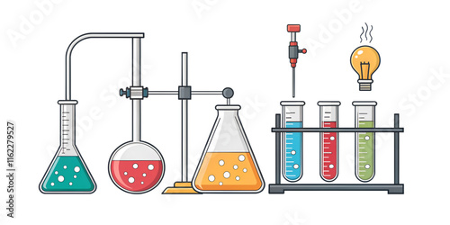 Cartoon style chemistry equipment set , illustration isolated on white or transparent background