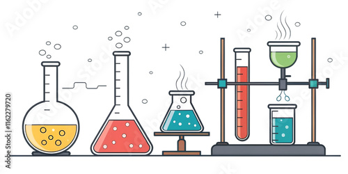 Cartoon style chemistry equipment set , illustration isolated on white or transparent background
