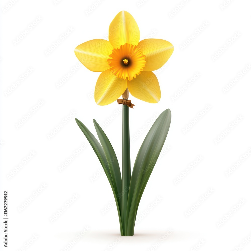 Dancing daffodil with a tiny bow tie. vector style art 3d illustration Isolated on White Background Dancing daffodil with a tiny bow tie. vector style art 3d illustration Isolated on White Background