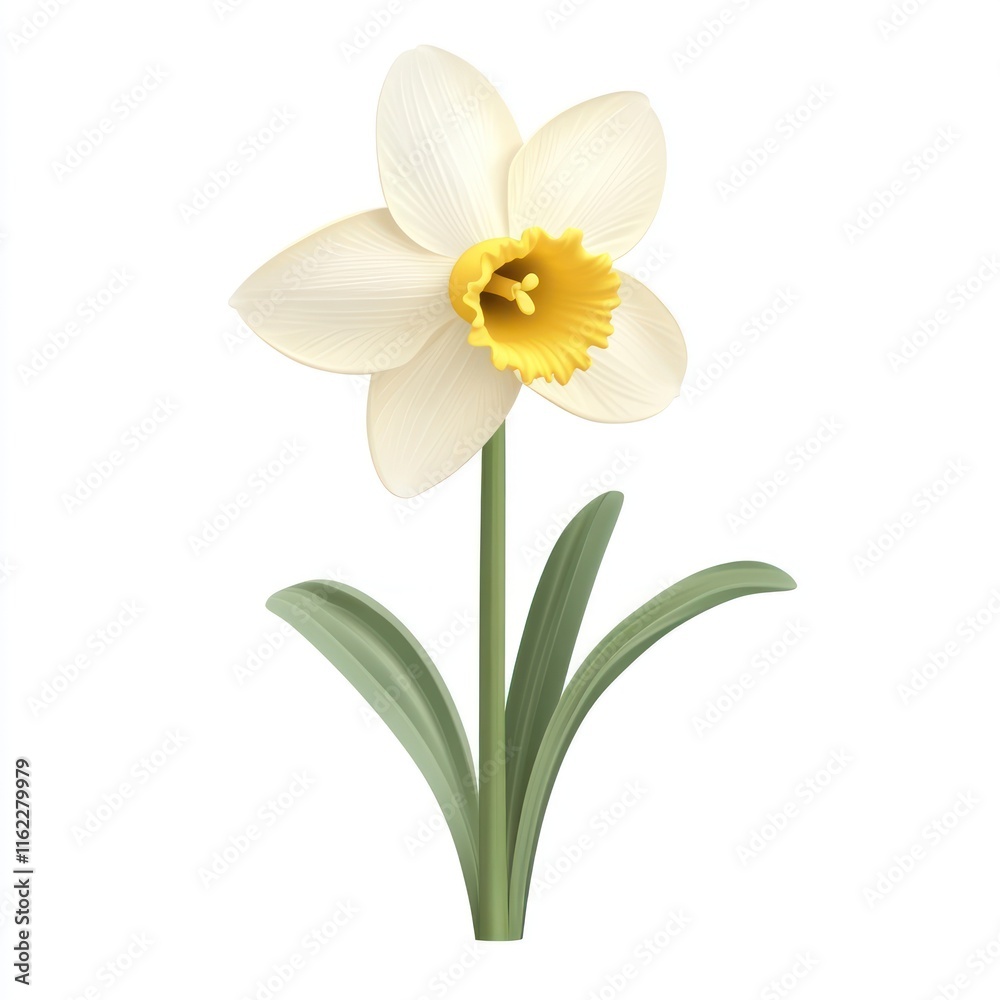 Dancing daffodil with a tiny bow tie. vector style art 3d illustration Isolated on White Background Dancing daffodil with a tiny bow tie. vector style art 3d illustration Isolated on White Background