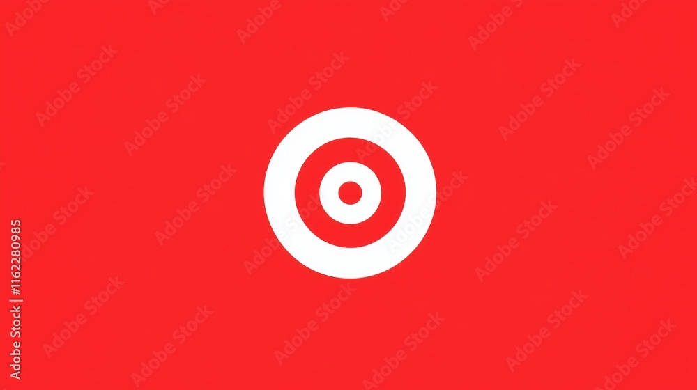 Striking White Circular Target Icon on Bright Red Background Striking White Circular Target Icon on Bright Red Background