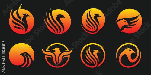 Set of collection phoenix eagle falcon hawk logo design. circle vector icon templates.