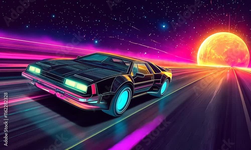 Retro Synthwave Car Racing Video - Neon City Lights, Futuristic High-Speed Driving Through Virtual Streets with Electric Soundtrack