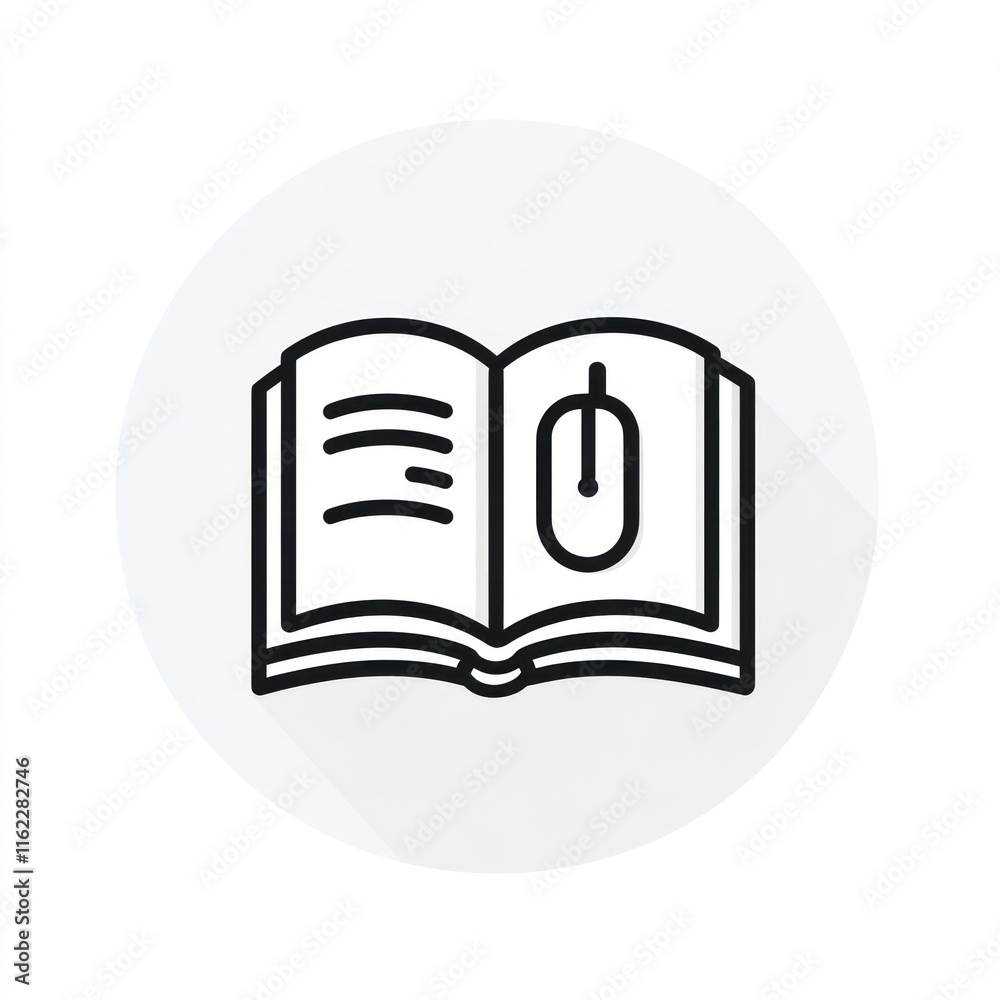 Open book with computer mouse icon. Open book with computer mouse icon.