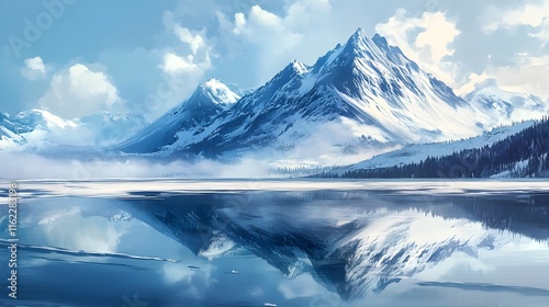 Wallpaper Mural Serene Frozen Lake Mirroring Tranquil Winter Landscape with Majestic Snow-Capped Mountains Torontodigital.ca