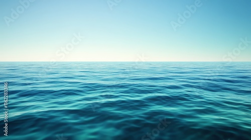 A serene view of a calm ocean with clear blue waters under a bright sky, creating a peaceful and tranquil atmosphere.