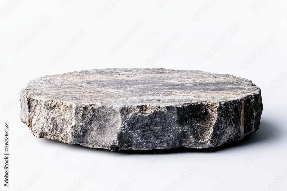 Rough, round, grey stone platform isolated on white. Rough, round, grey stone platform isolated on white.