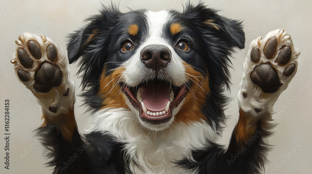 Fototapeta premium joyful Border Collie with paws stretched high, expressing excitement