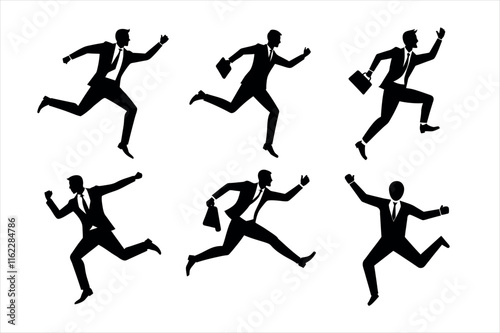 Businessmen Running in Different Action Poses silhouette vector design photo