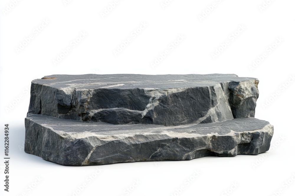 Rough dark gray stone platform isolated on white background. Rough dark gray stone platform isolated on white background.