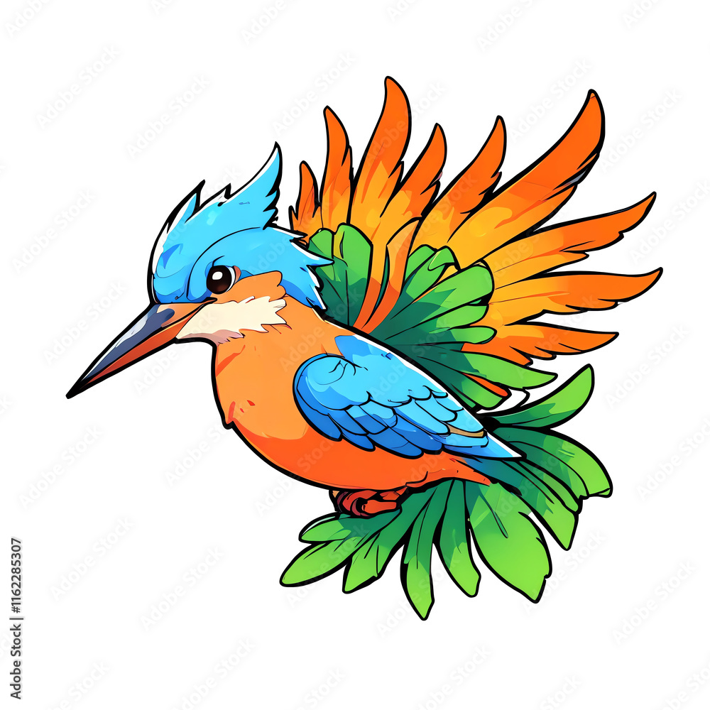 Obraz premium Vibrant Kingfisher Bird Illustration: A Colorful Masterpiece
