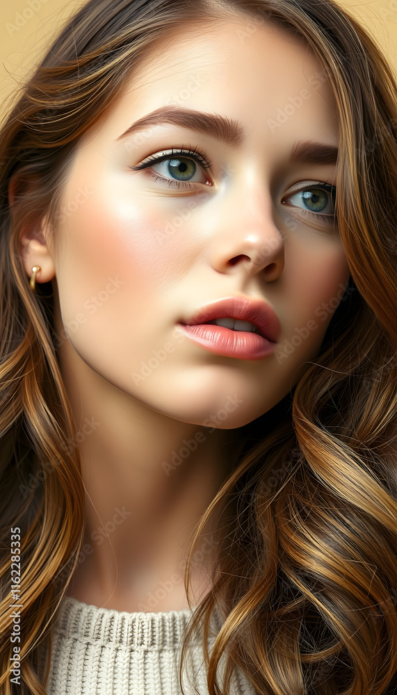 Portrait of Beautiful Woman with Long Wavy Hair and Light Makeup
Portrait of Beautiful Woman with Long Wavy Hair and Light Makeup