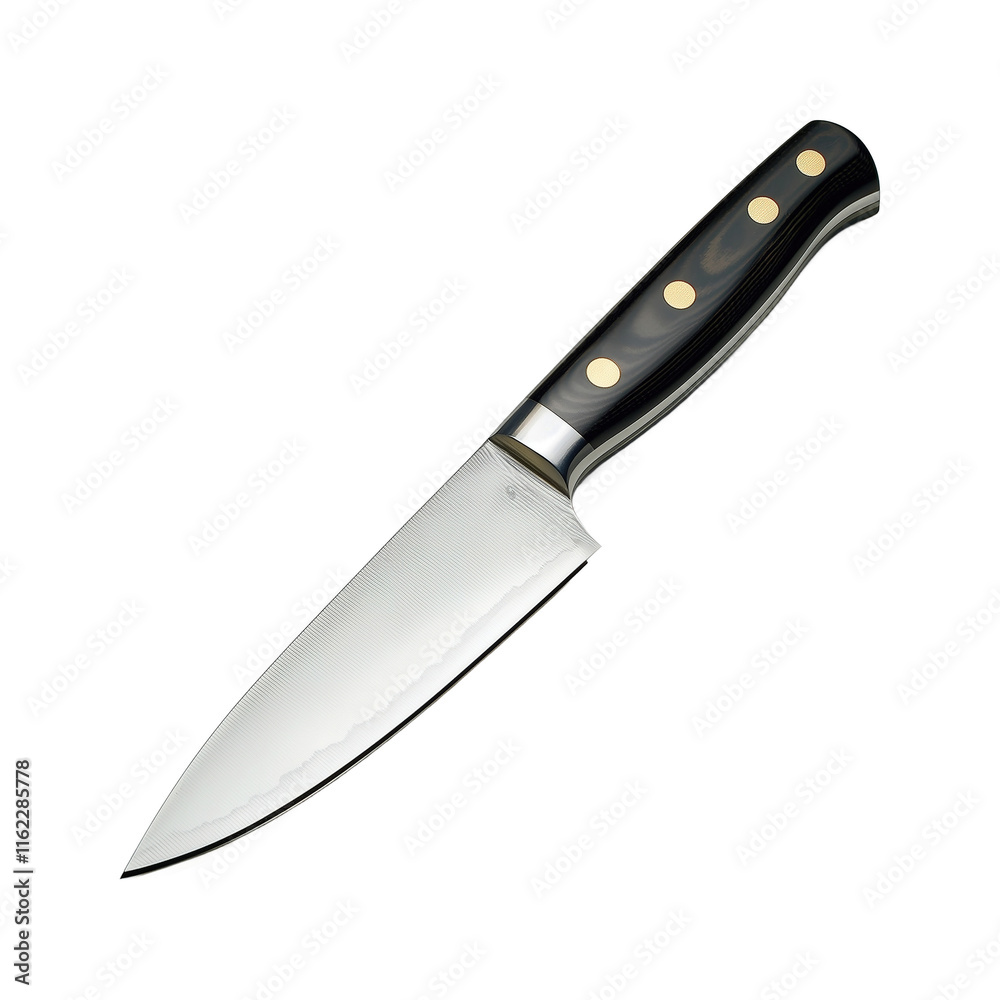 Sharp kitchen knife with black handle, isolated on PNG cutout background. Sharp kitchen knife with black handle, isolated on PNG cutout background.