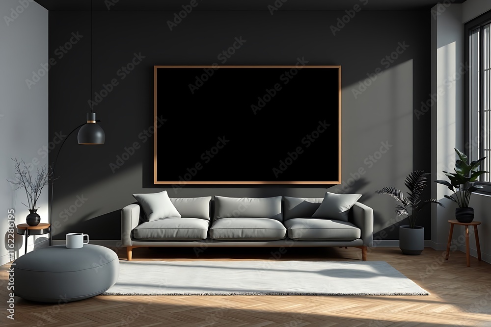 Fototapeta premium Modern Dark Living Room Mockup 