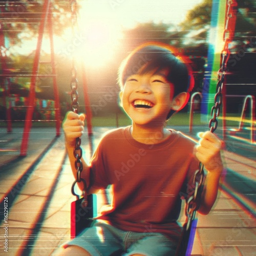 Child on Swing with Sun Flares photo