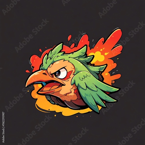 Angry Bird Illustration: Fierce Avian in a Colorful Explosion photo