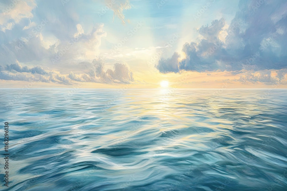 Obraz premium Serene Ocean Sunset Cloudscape Peaceful Waterscape