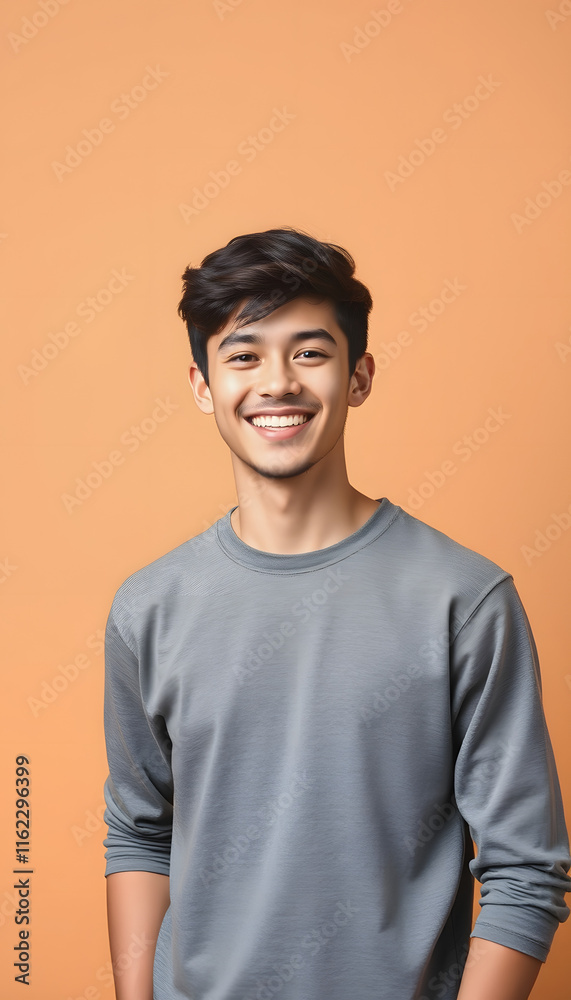 Smiling attractive young man isolated on brown, flat design, with white tones Smiling attractive young man isolated on brown, flat design, with white tones