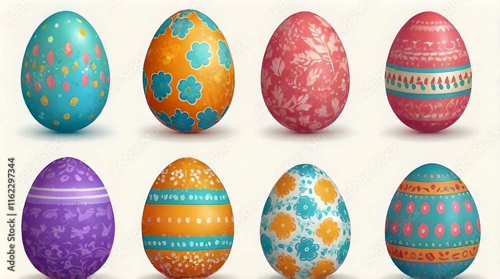 Colorful Easter Eggs Set with Unique Textures on White Background - Spring Holiday Illustration Colorful Easter Eggs Set with Unique Textures on White Background - Spring Holiday Illustration