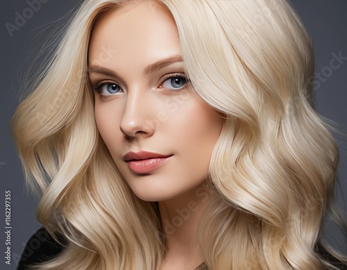 A close-up of a woman's hair being dyed blonde in a salon photo