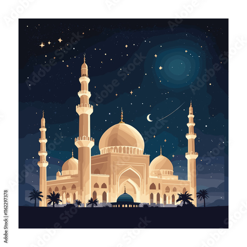 Mosque Building Vector Illustration Flat Style Design