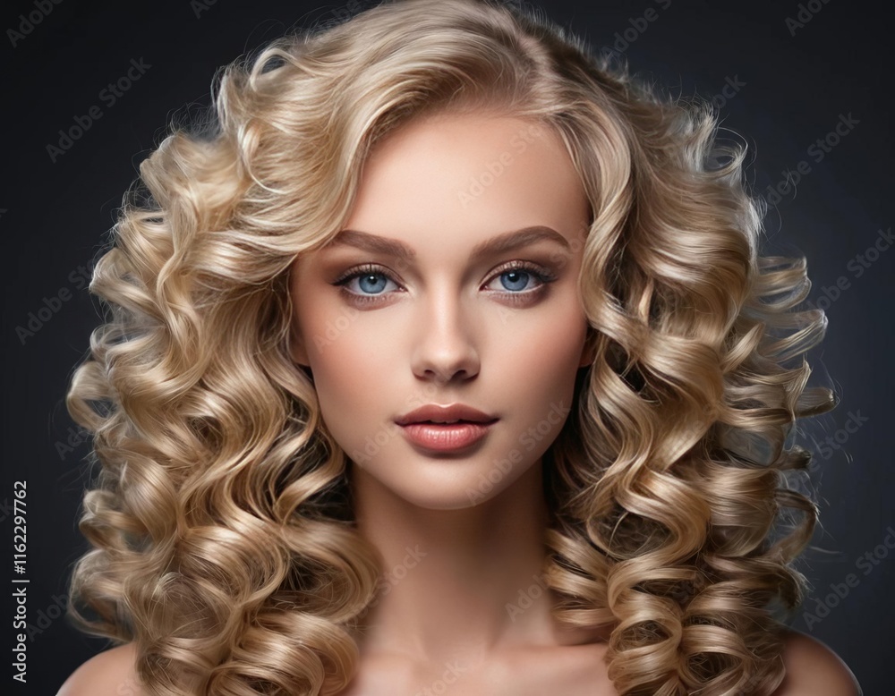 A close-up of a girl with blonde curls and natural makeup A close-up of a girl with blonde curls and natural makeup