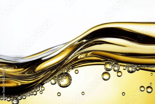 Unique image highlighting the delicate interplay between oil and air on white backdrop.